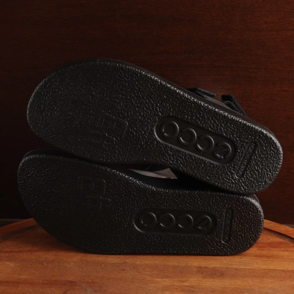 Ecco Sandals Mens SZ EU 43 US 9-9.5 BLK Flowt Leather Comfort Adjustable Shoes